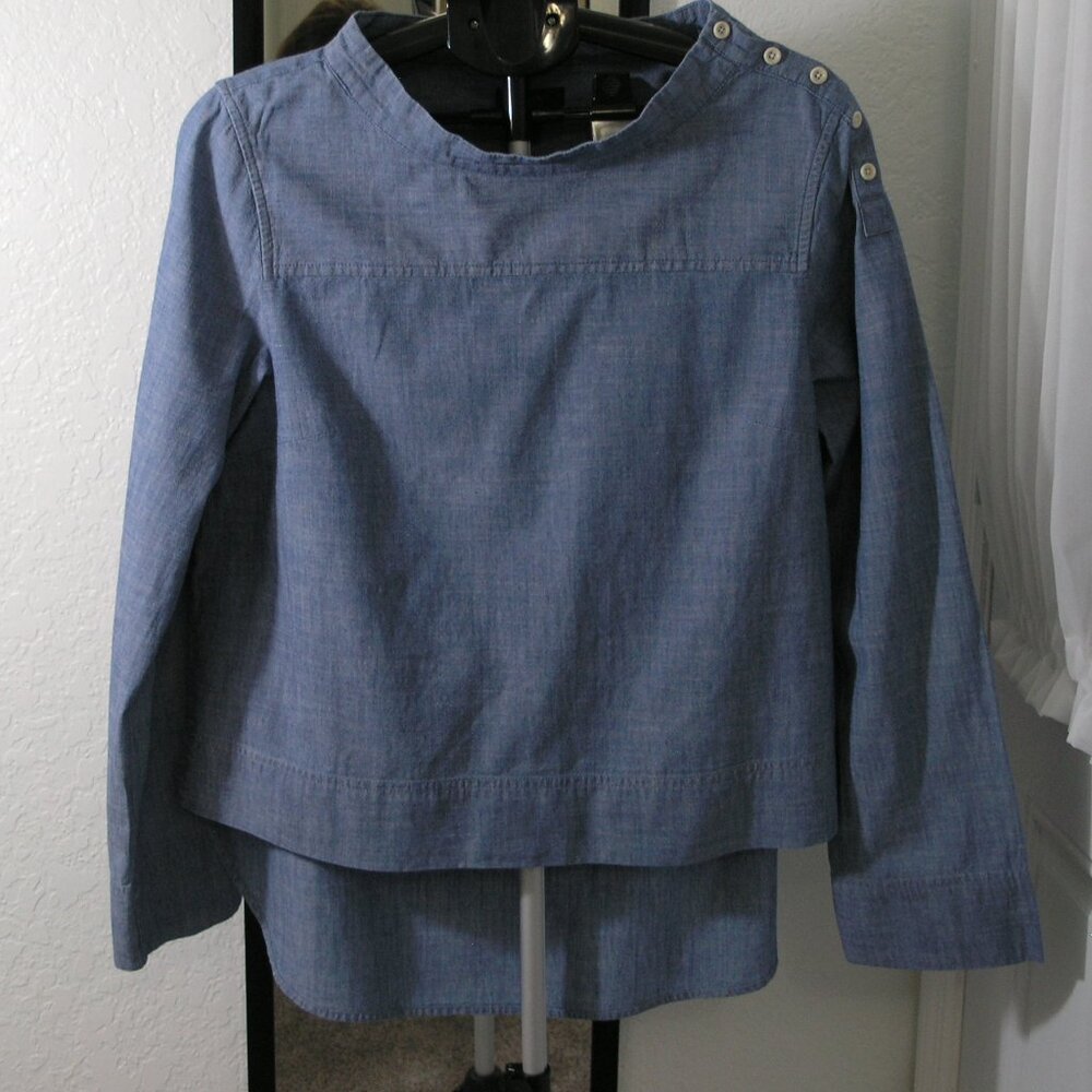 J Crew Women's Pullover long sleeve denim blue High Low Top Size 12